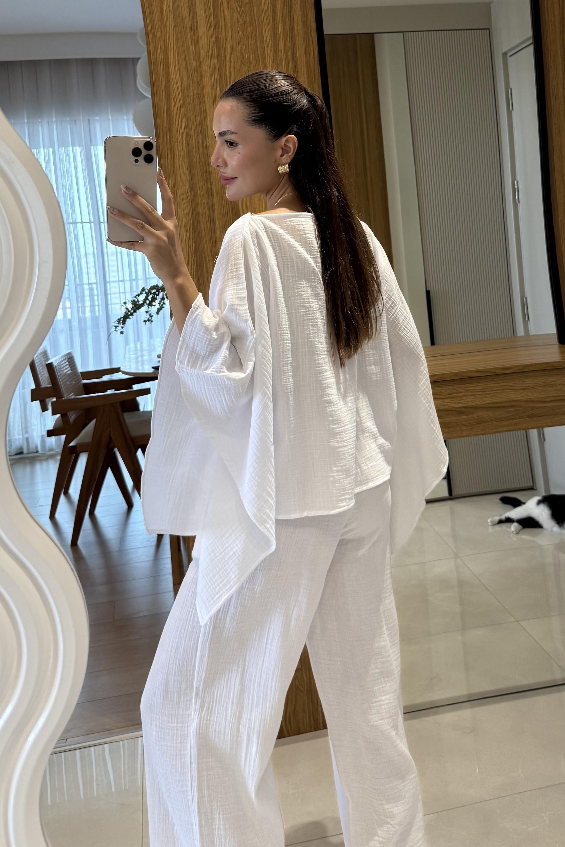 Dubai Beyaz Yarasa Kol Müslin Takım