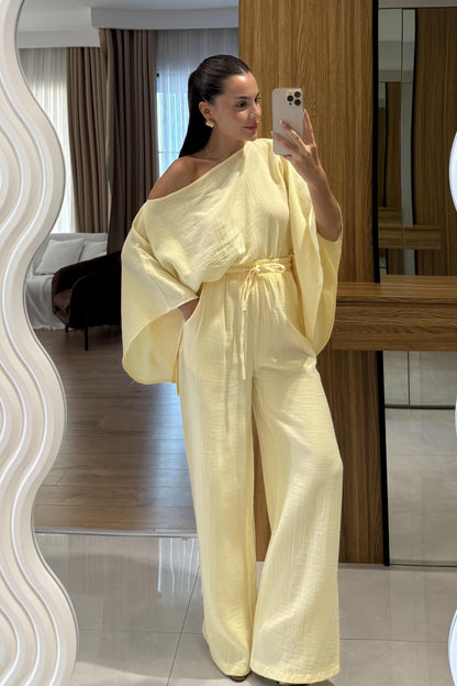 Dubai Sarı Yarasa Kol Müslin Takım