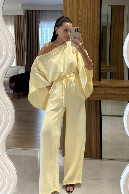 Dubai Sarı Yarasa Kol Müslin Takım