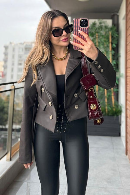 Edisa Kruvaze Deri Ceket - Kahve