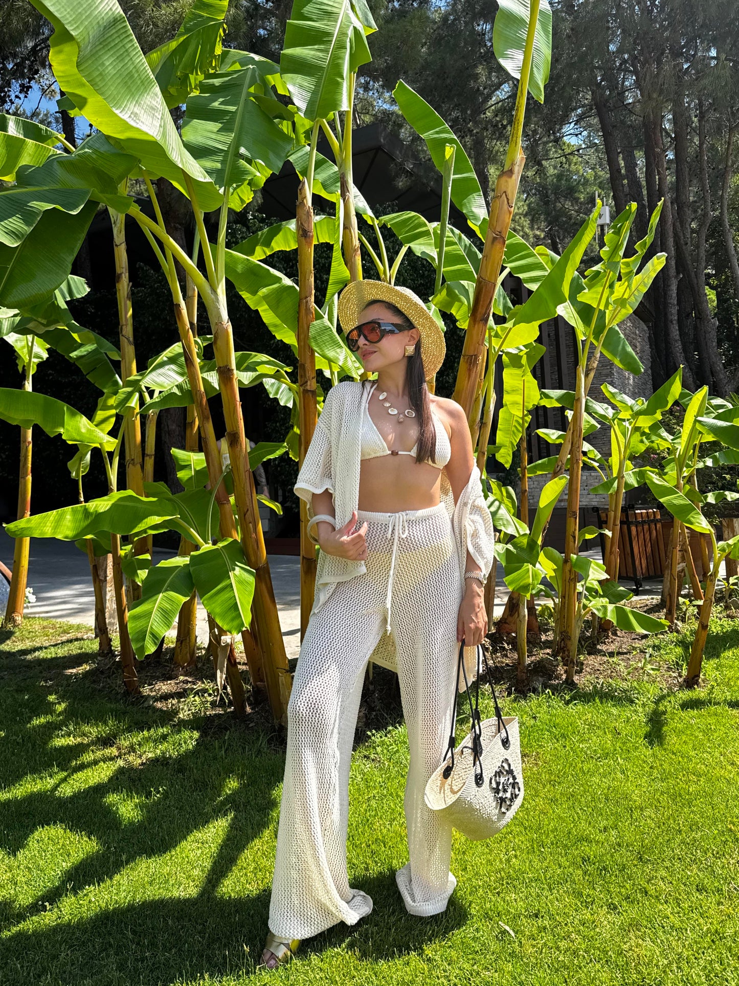 Edward Ekru Ajurlu Gömlek Pantolon Yazlık Takım