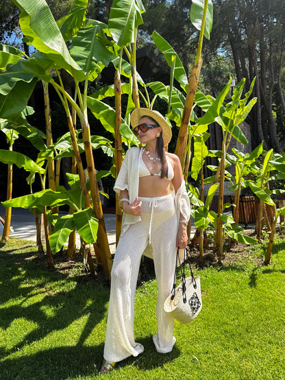 Edward Ekru Ajurlu Gömlek Pantolon Yazlık Takım