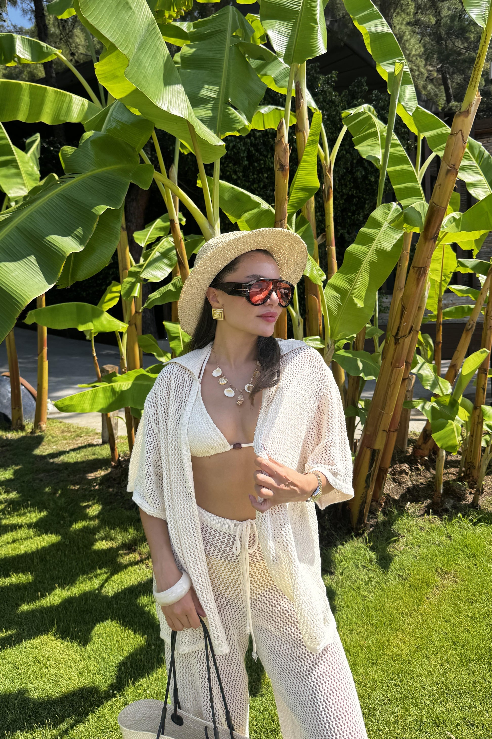 Edward Ekru Ajurlu Gömlek Pantolon Yazlık Takım