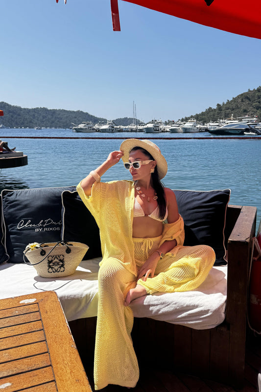 Edward Sarı Ajurlu Gömlek Pantolon Yazlık Takım