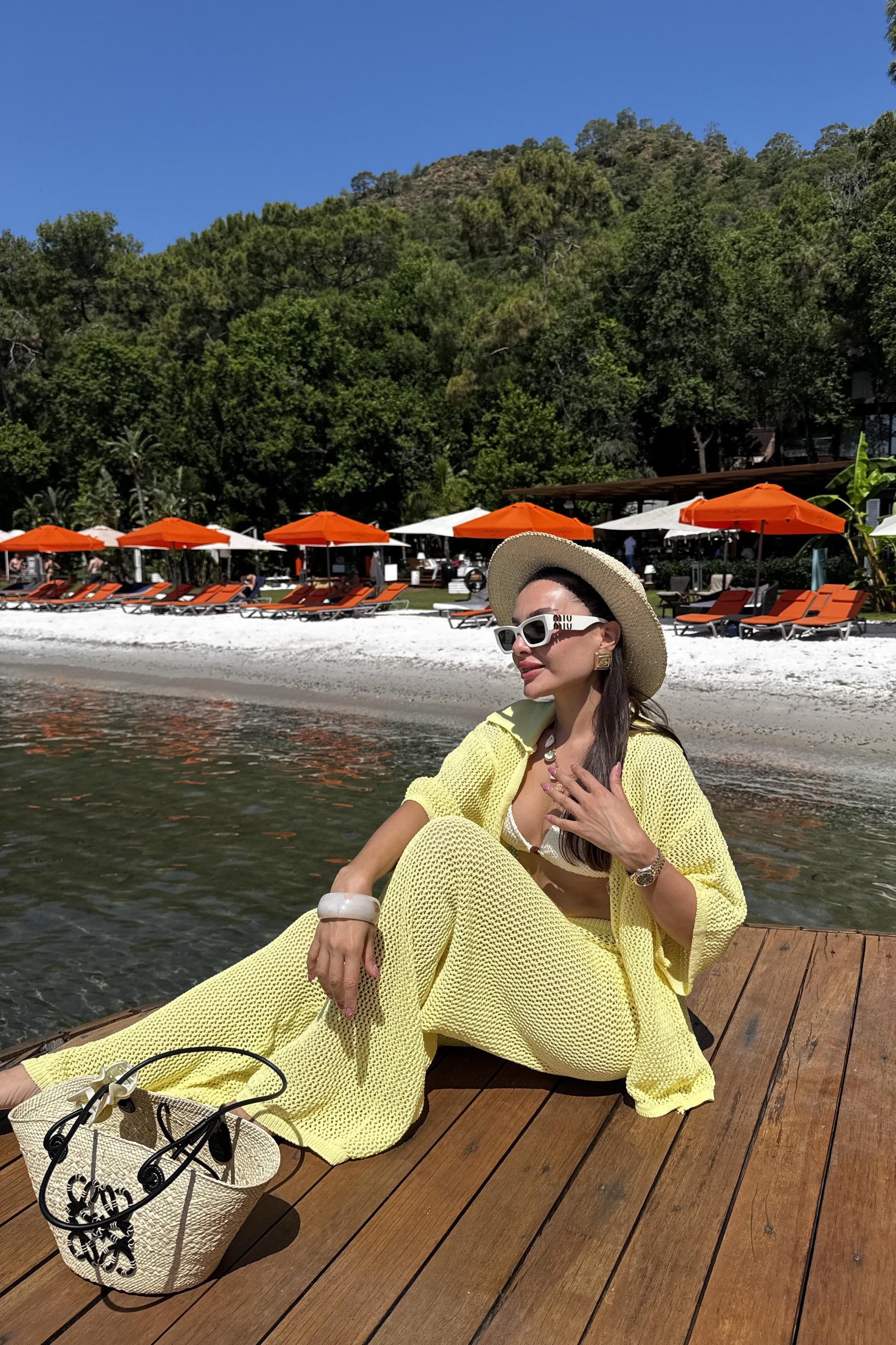 Edward Sarı Ajurlu Gömlek Pantolon Yazlık Takım