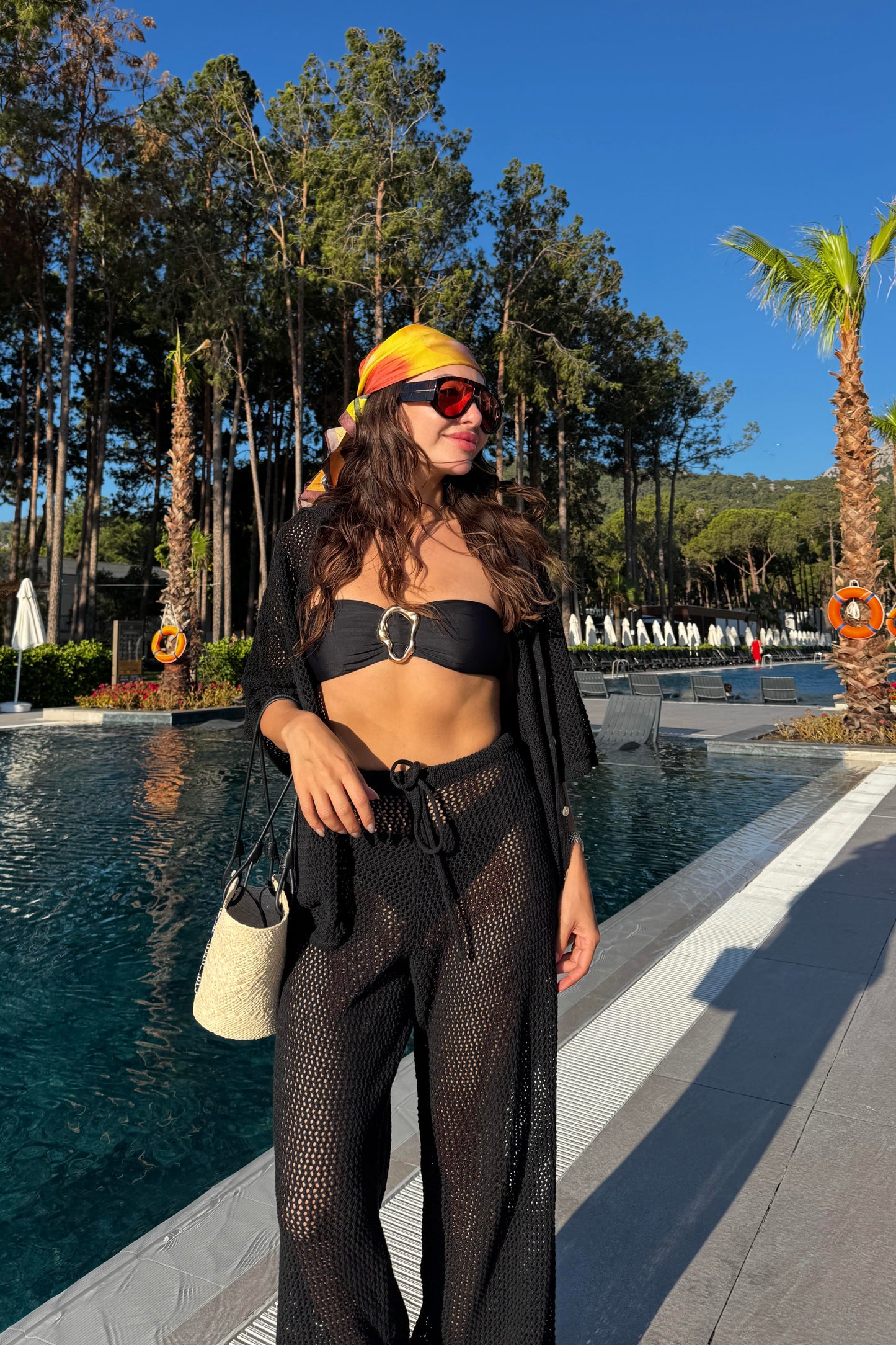 Edward Siyah Ajurlu Gömlek Pantolon Yazlık Takım