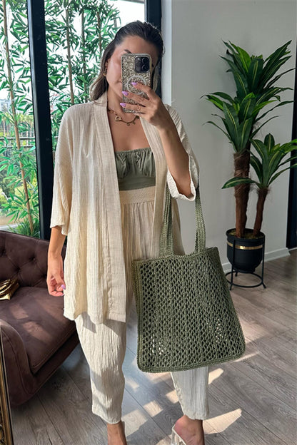 Ekru kimonolu gofre takım