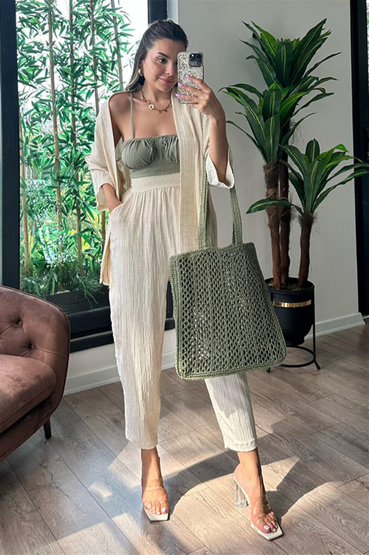 Ekru kimonolu gofre takım