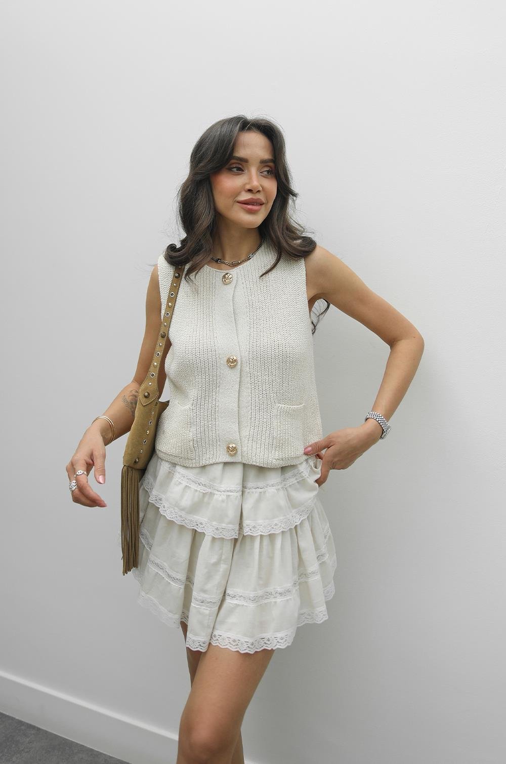 EKRU TRIKO BLUZ YELEK