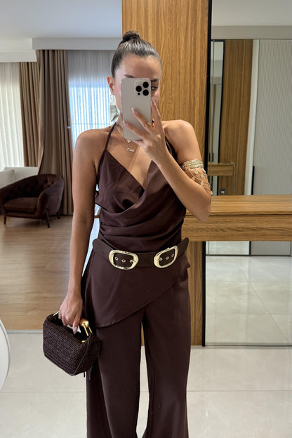 Elabella Kahve Çapraz Drapeli İkili Takım