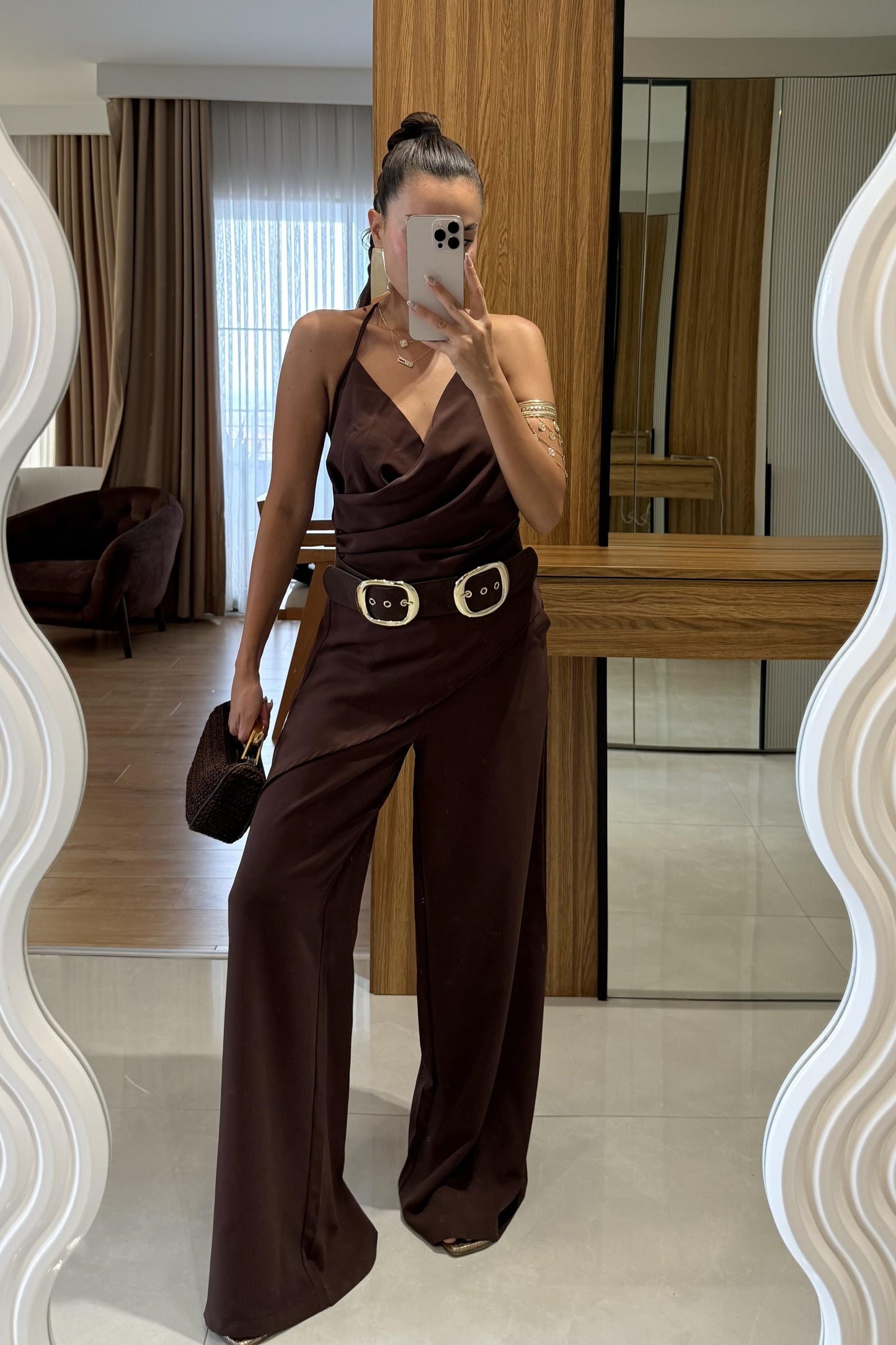 Elabella Kahve Çapraz Drapeli İkili Takım