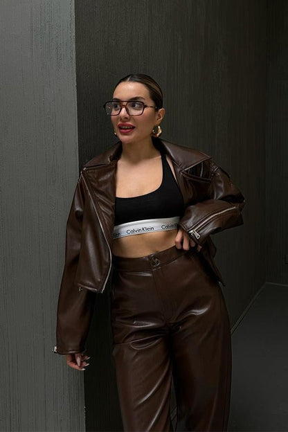 Elanor Deri Ceket - Acı Kahve