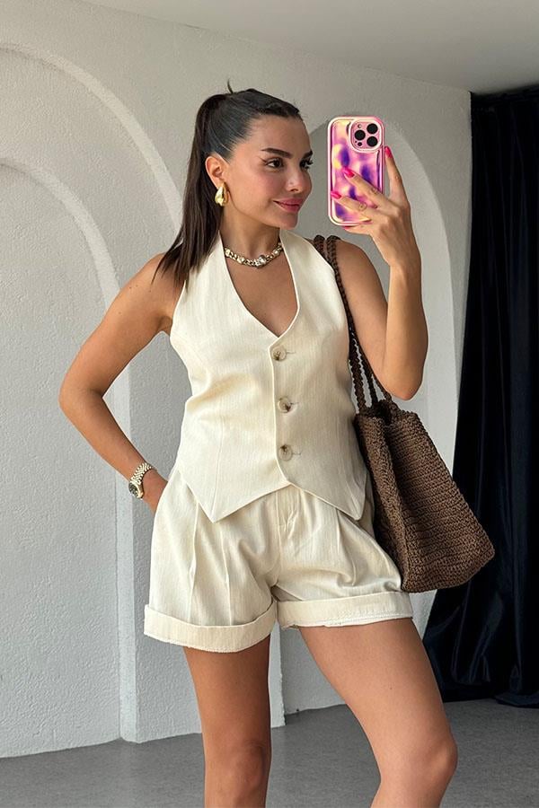 Elias Keten Sırt Dekolteli Yelekli Takım