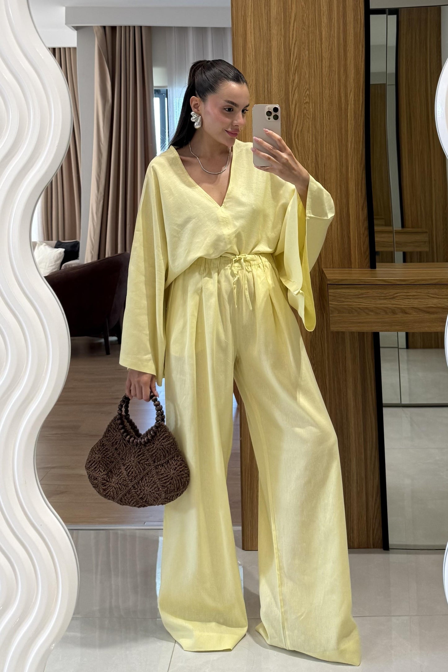 Eliska Sarı Ham Keten Yarasa Kol Takım