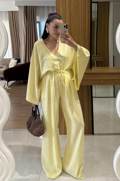 Eliska Sarı Ham Keten Yarasa Kol Takım