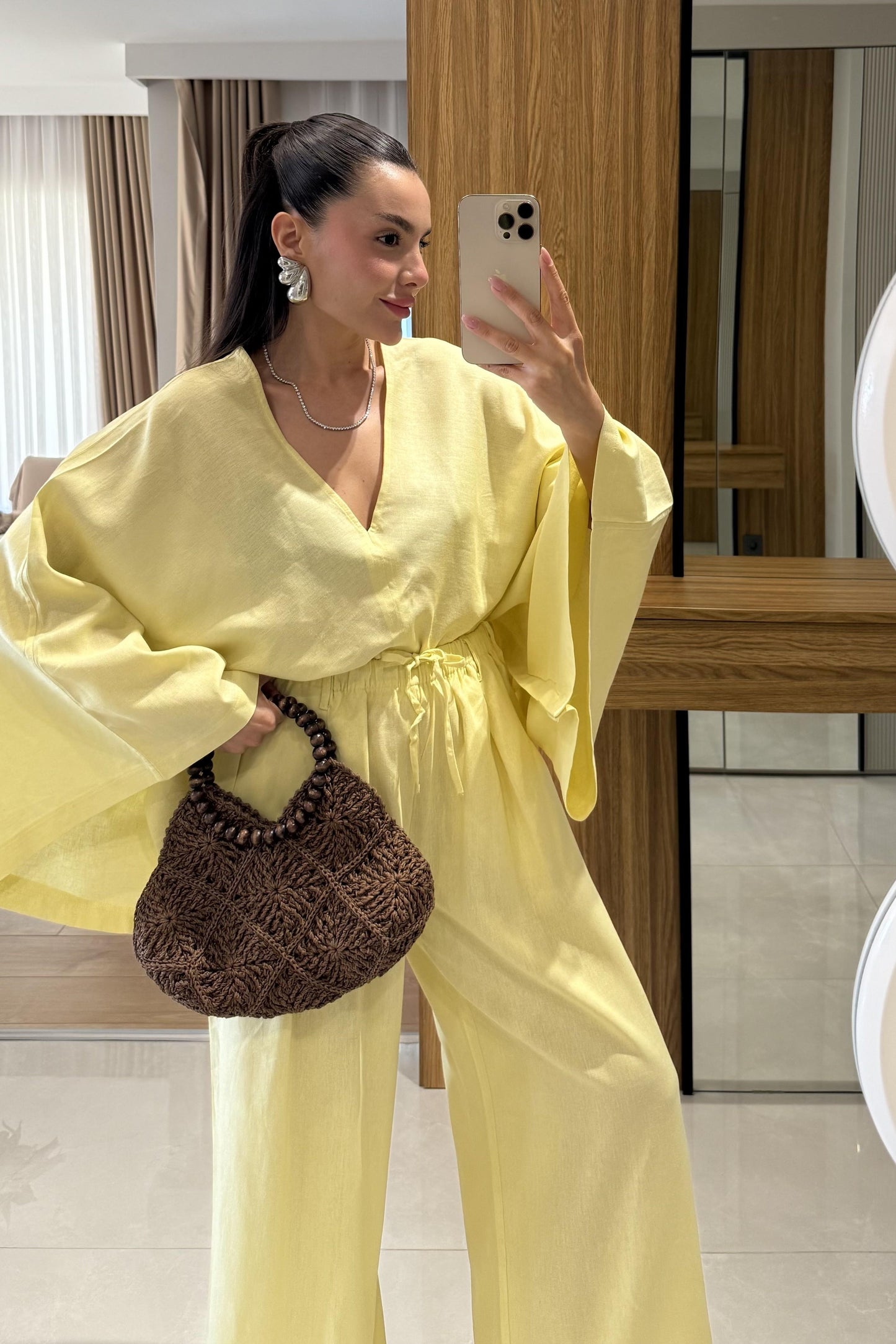 Eliska Sarı Ham Keten Yarasa Kol Takım