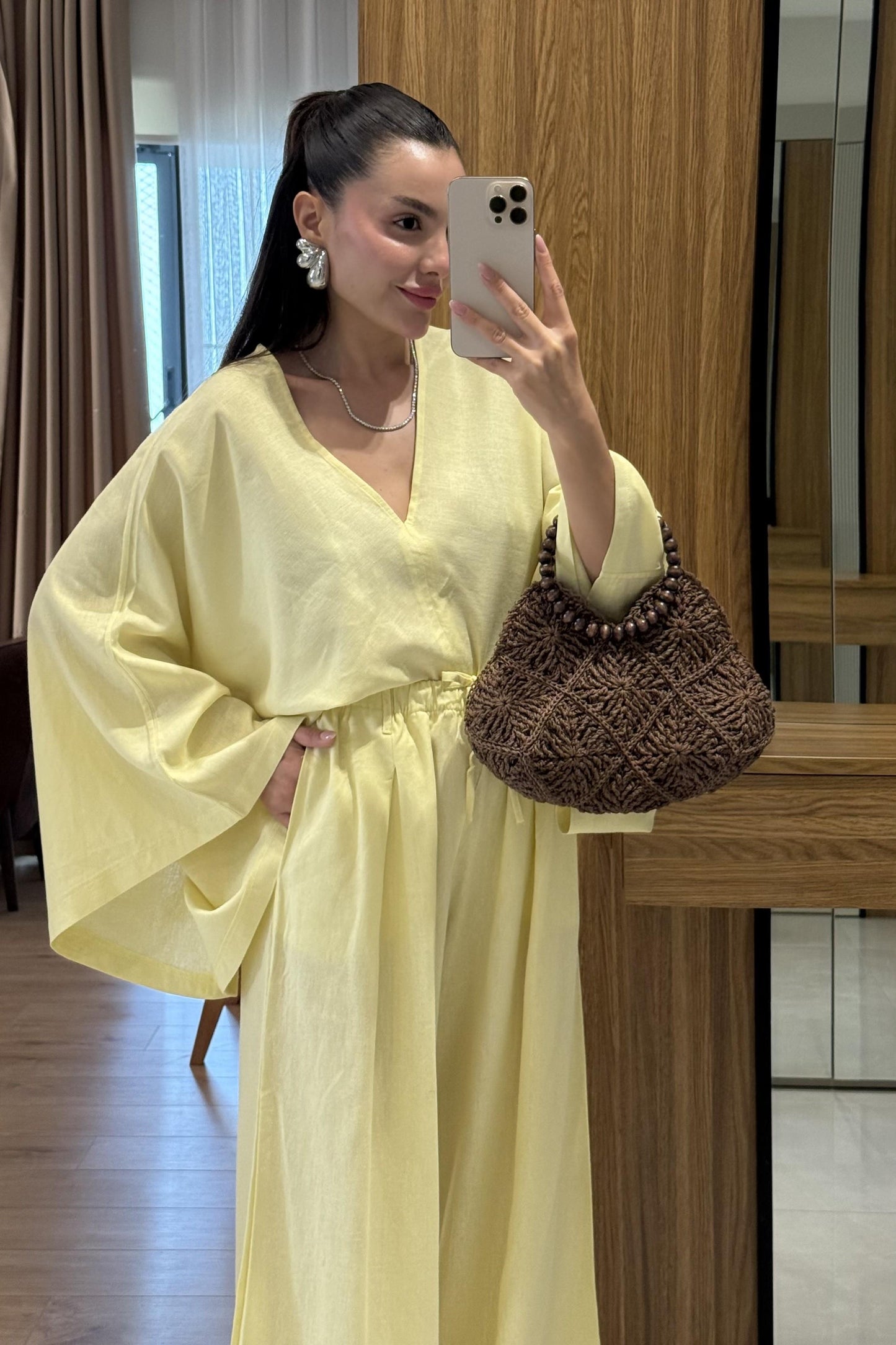 Eliska Sarı Ham Keten Yarasa Kol Takım