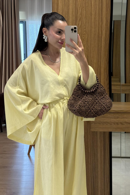 Eliska Sarı Ham Keten Yarasa Kol Takım