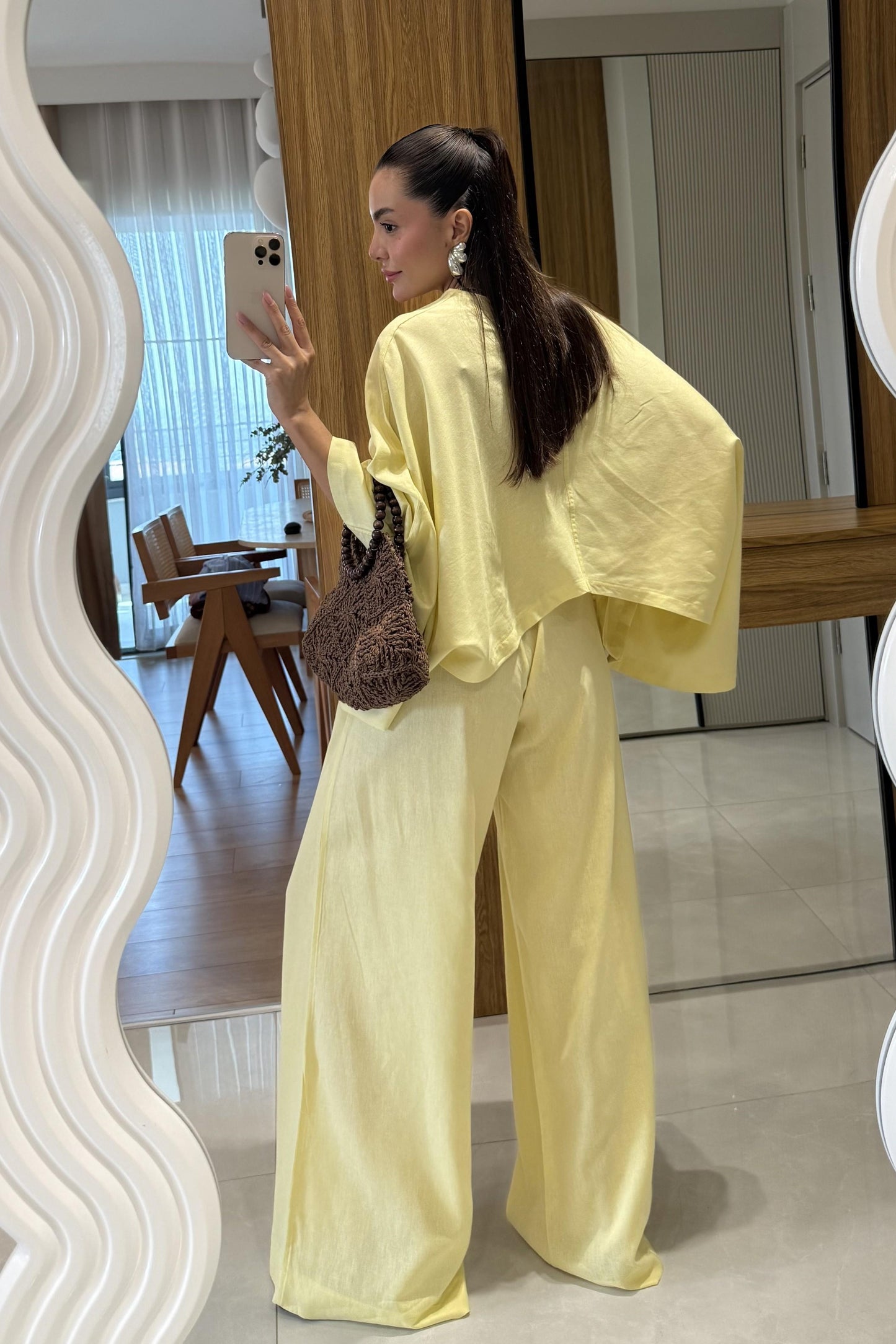 Eliska Sarı Ham Keten Yarasa Kol Takım