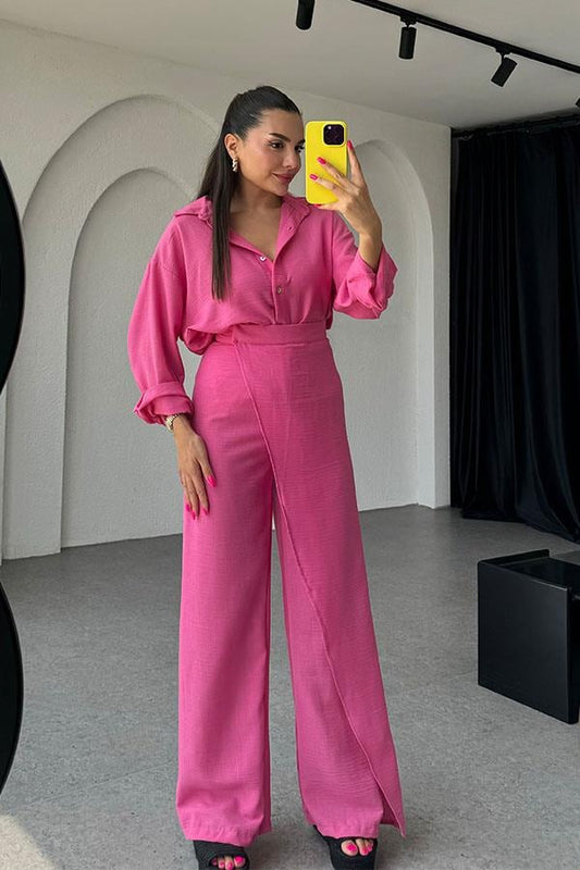 Eliza Kruvazeli Pantolon Gömlek Takım-Pembe