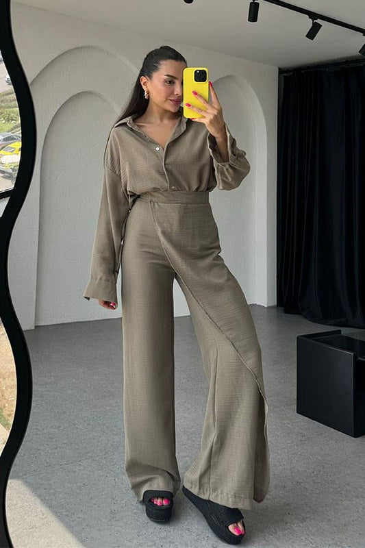 Eliza Kruvazeli Pantolon Gömlek Takım-Vizon