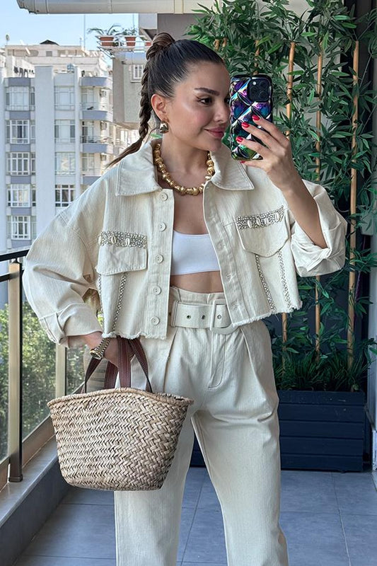 Elly Taşlı Gabardin Ceket