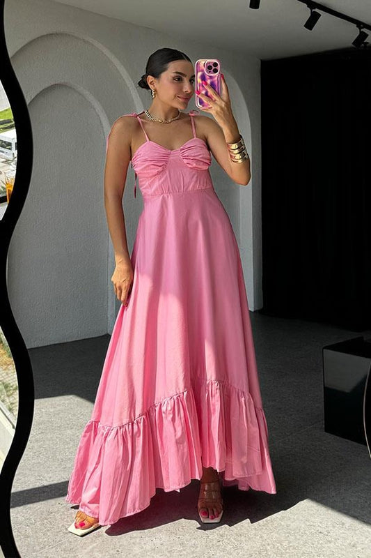 Eloise İp Askılı Poplin Elbise-Pembe