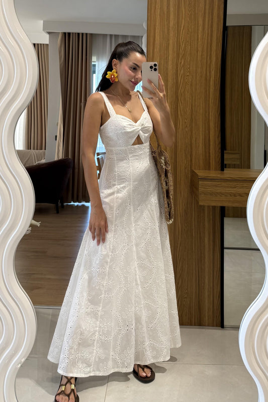 Elowen Beyaz Astarlı Fisto Elbise