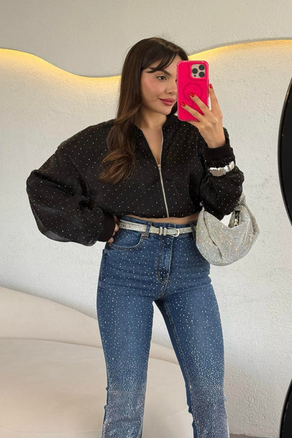 Elrond Taşlı Fermuarlı Ceket