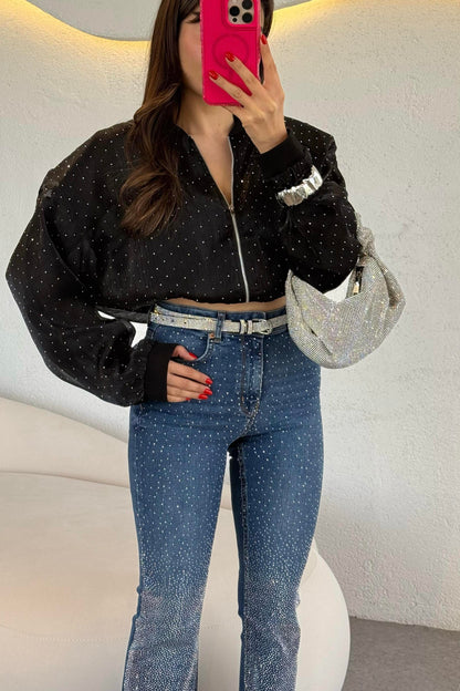 Elrond Taşlı Fermuarlı Ceket