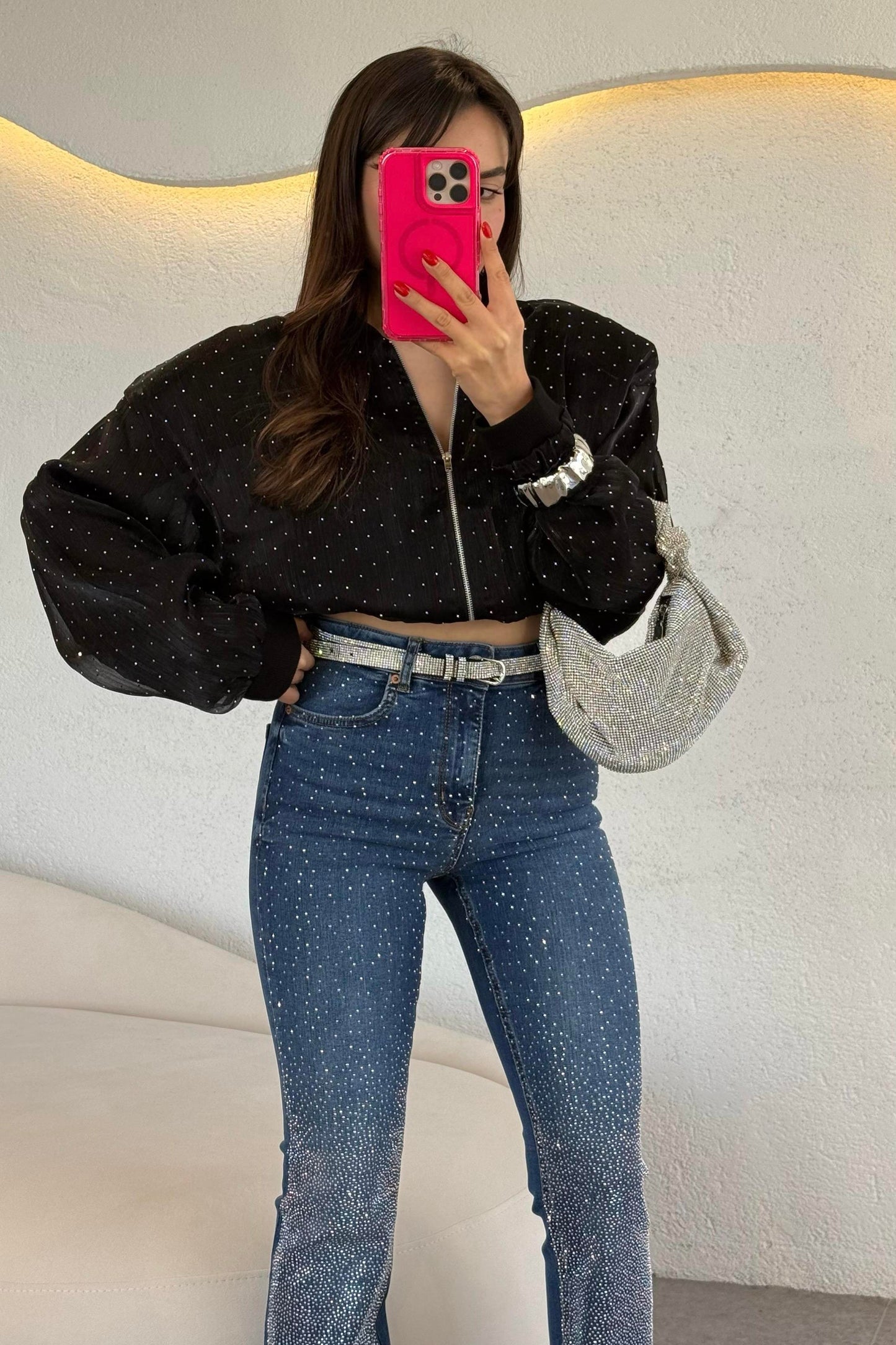 Elrond Taşlı Fermuarlı Ceket