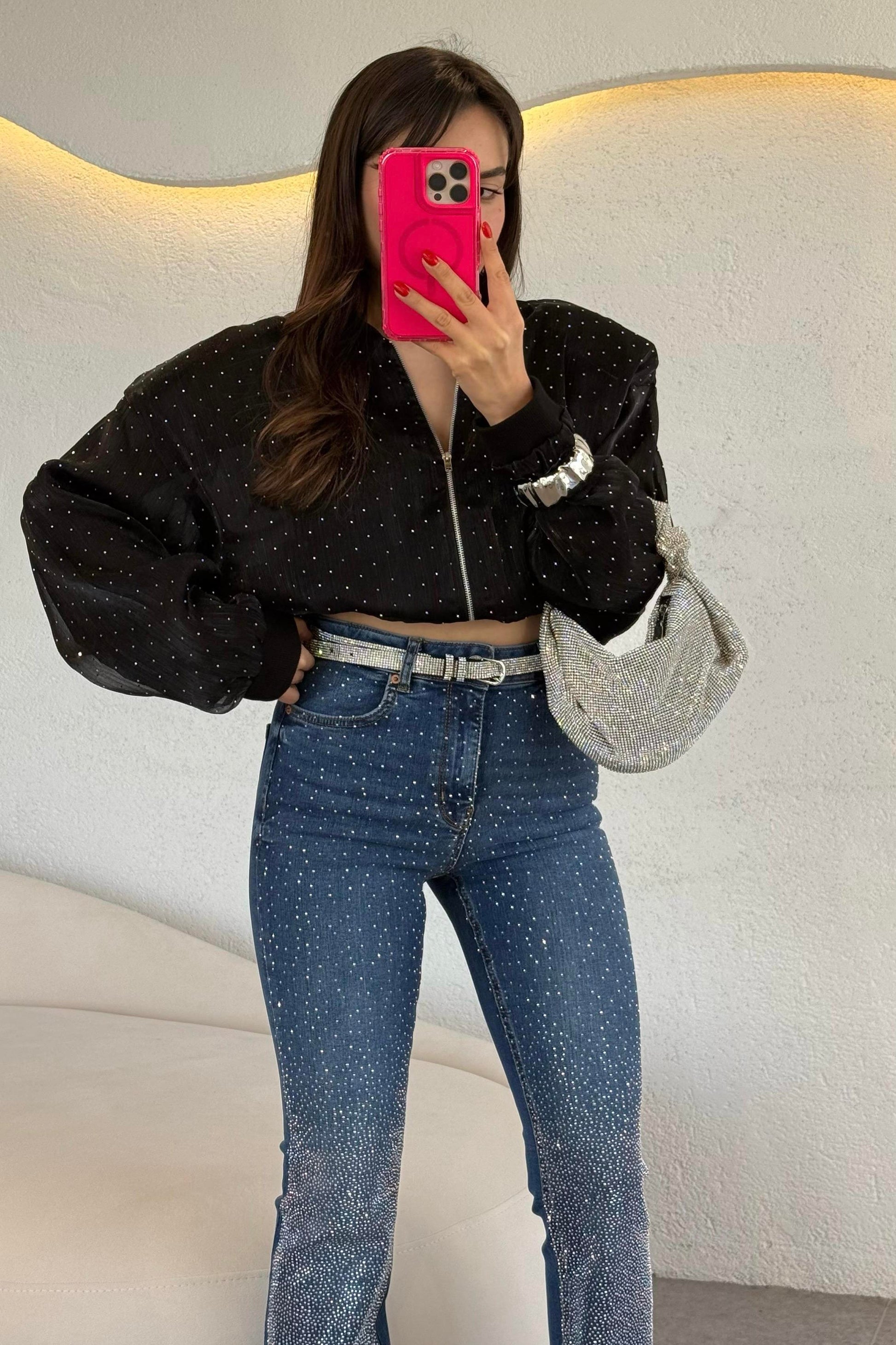 Elrond Taşlı Fermuarlı Ceket