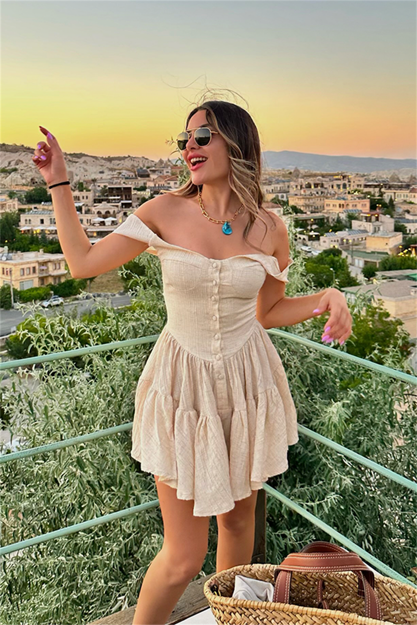 Elvina keten şortlu elbise