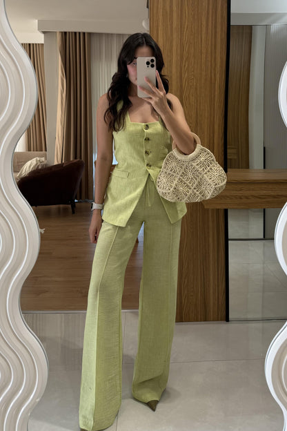 Elyor Fıstık Yeşili Yelekli Takım