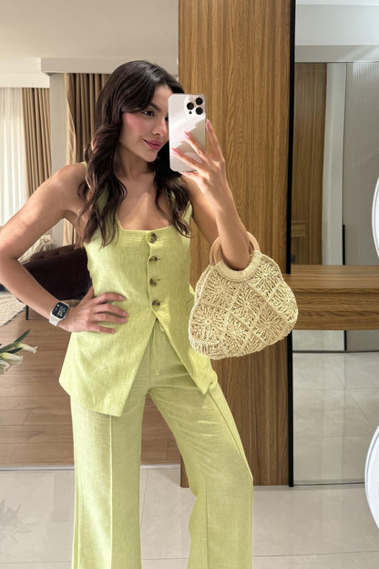 Elyor Fıstık Yeşili Yelekli Takım