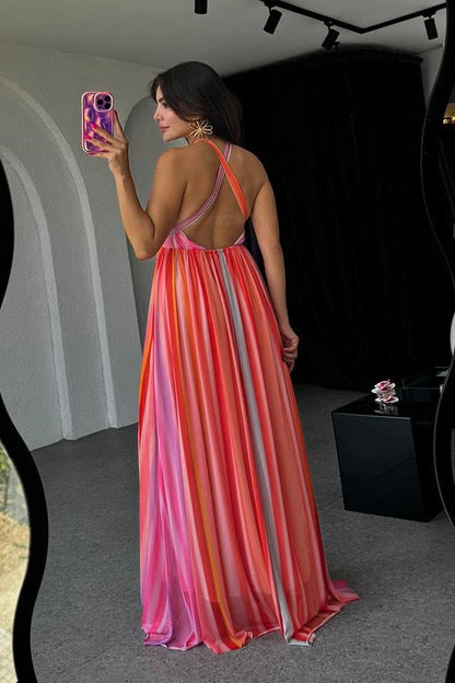 Emerald Orijinal Renkli Sırt Dekolteli Elbise