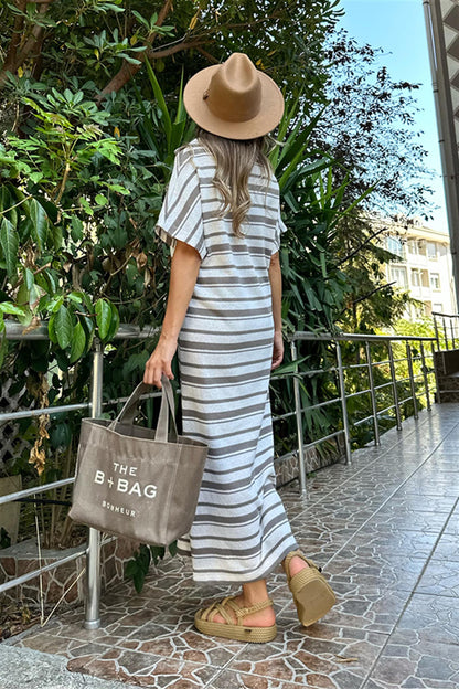 Emile şeritli dokulu elbise