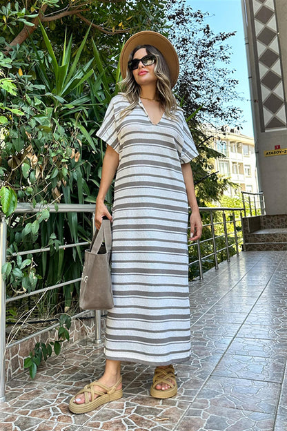 Emile şeritli dokulu elbise