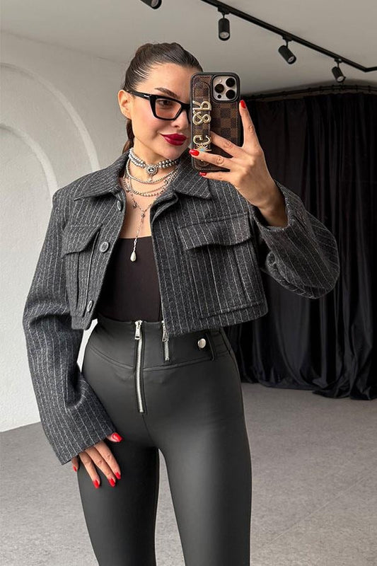 Enfield Vatkalı Kaşe Crop Ceket