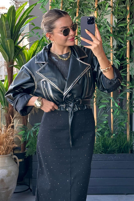 England Silver Geçişli Metalik Deri Ceket