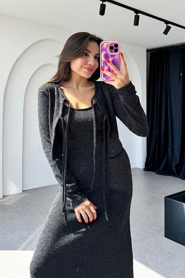 Estelle Hırka Elbise Antrasit Takım