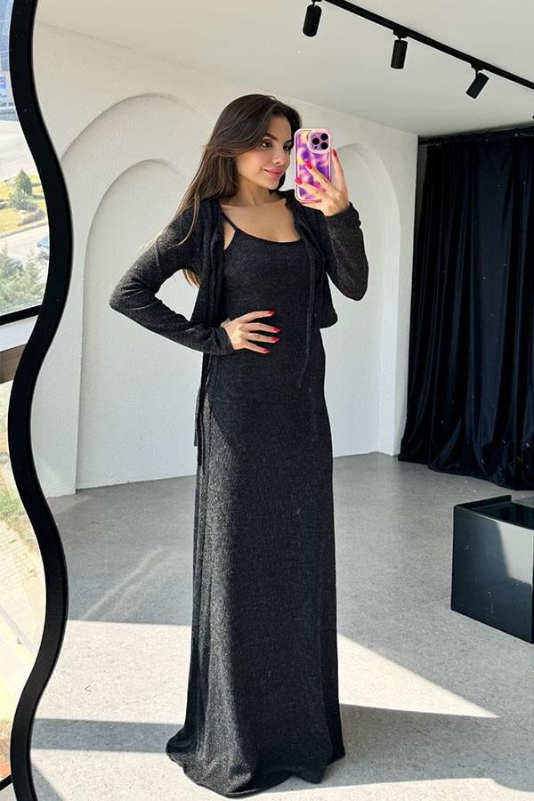 Estelle Hırka Elbise Antrasit Takım