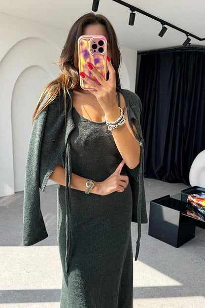 Estelle Hırka Elbise Haki Takım