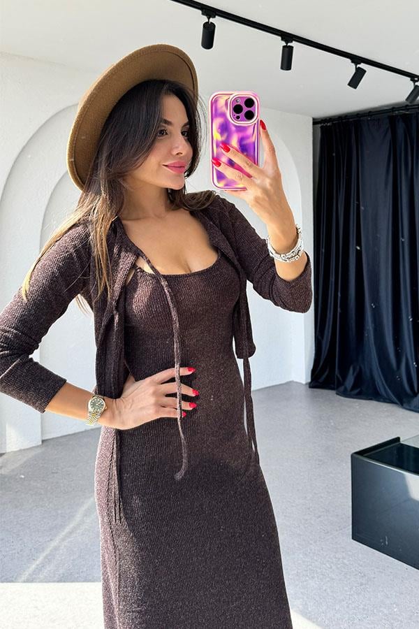 Estelle Hırka Elbise Kahve Takım