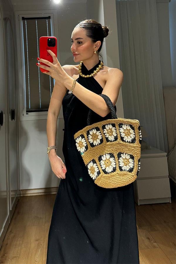 Esther Boyundan Bağlamalı Sırt Dekolteli elbise-Sİyah