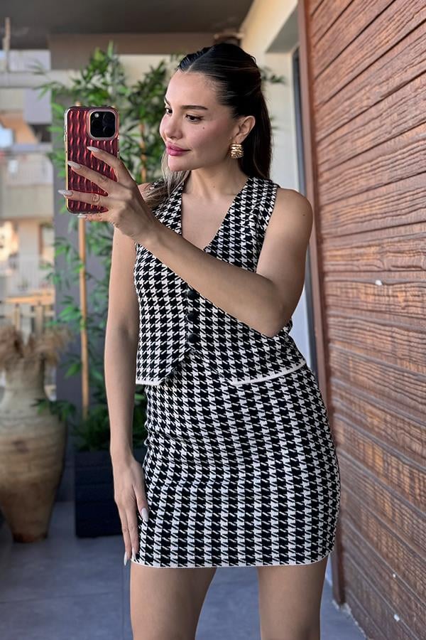 Eva Kazayağı Desenli İkili Takım - Siyah