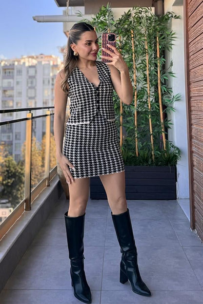 Eva Kazayağı Desenli İkili Takım - Siyah