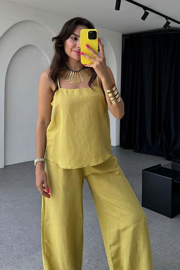 Evander Keten Büstiyer Pantolon Takım -Hardal