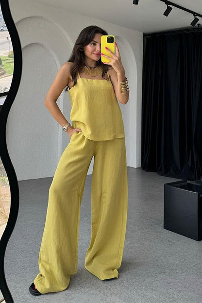 Evander Keten Büstiyer Pantolon Takım -Hardal