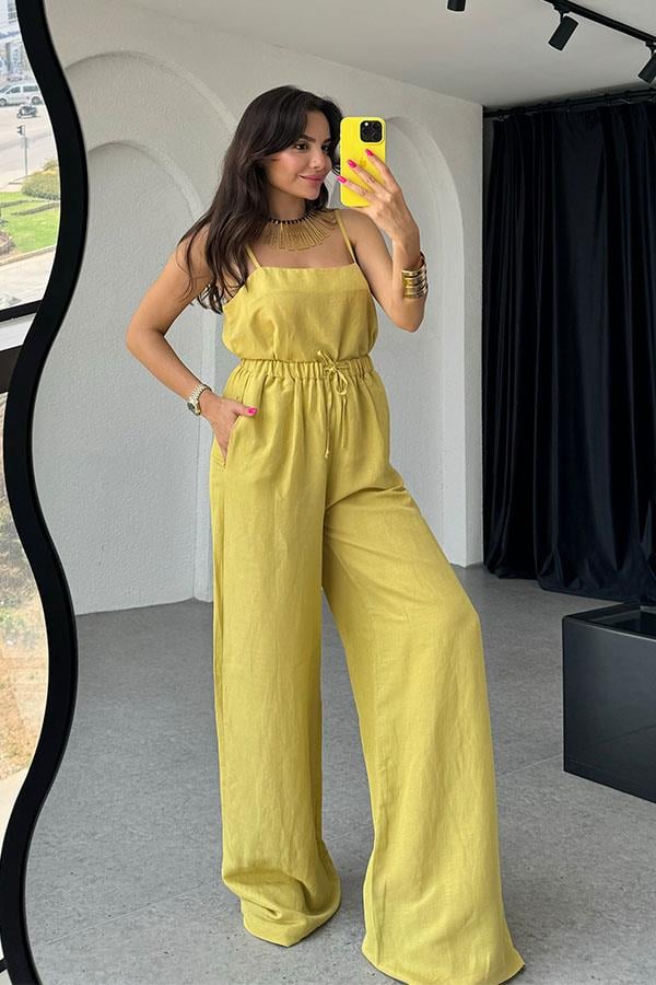 Evander Keten Büstiyer Pantolon Takım -Hardal